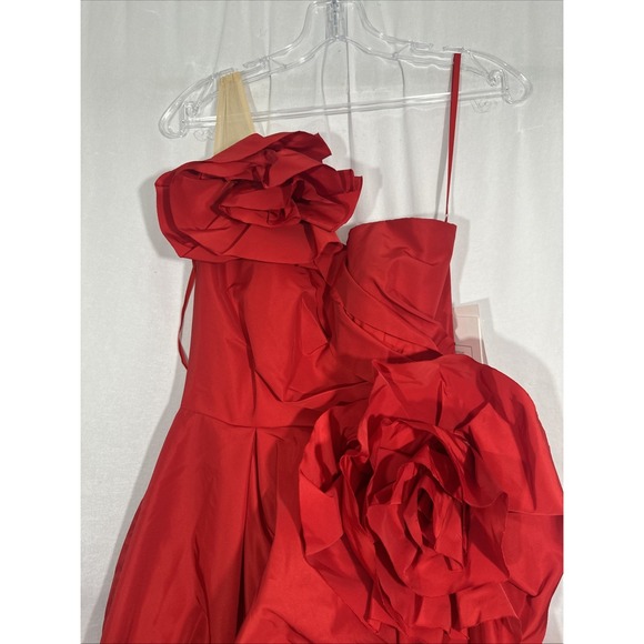 NEW MAC DUGGAL [ 2 ] 11992 ONE SHOULDER Embellished Rosette‎ Ball Gown in Red - Picture 10 of 16